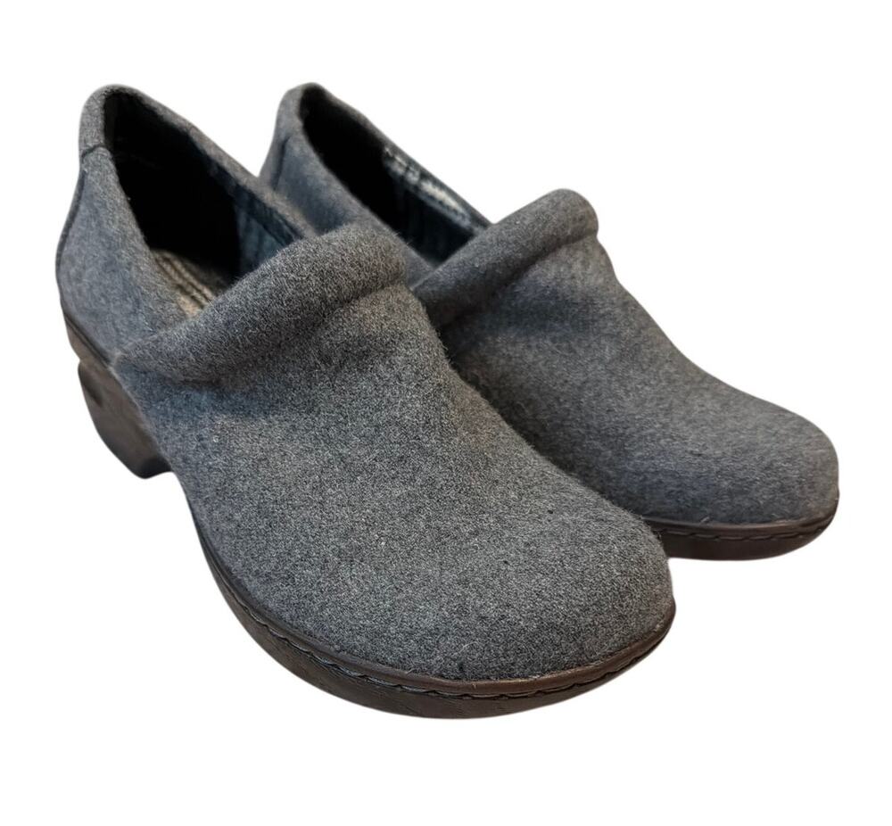 b.o.c. Peggy Heather Gray Wool Felt Plaid Lined Comfort Clogs Shoes 9.5M